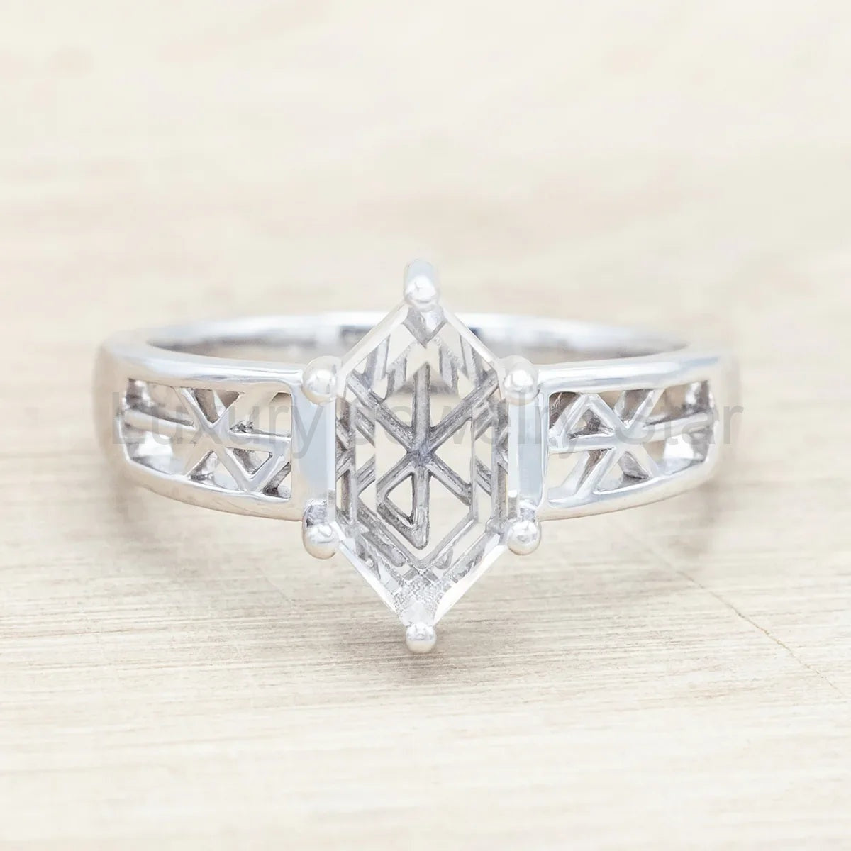 "Freya" - Love Bind Rune Engagement Ring With Elongated Hexagon Portrait Cut White Quartz - image 5