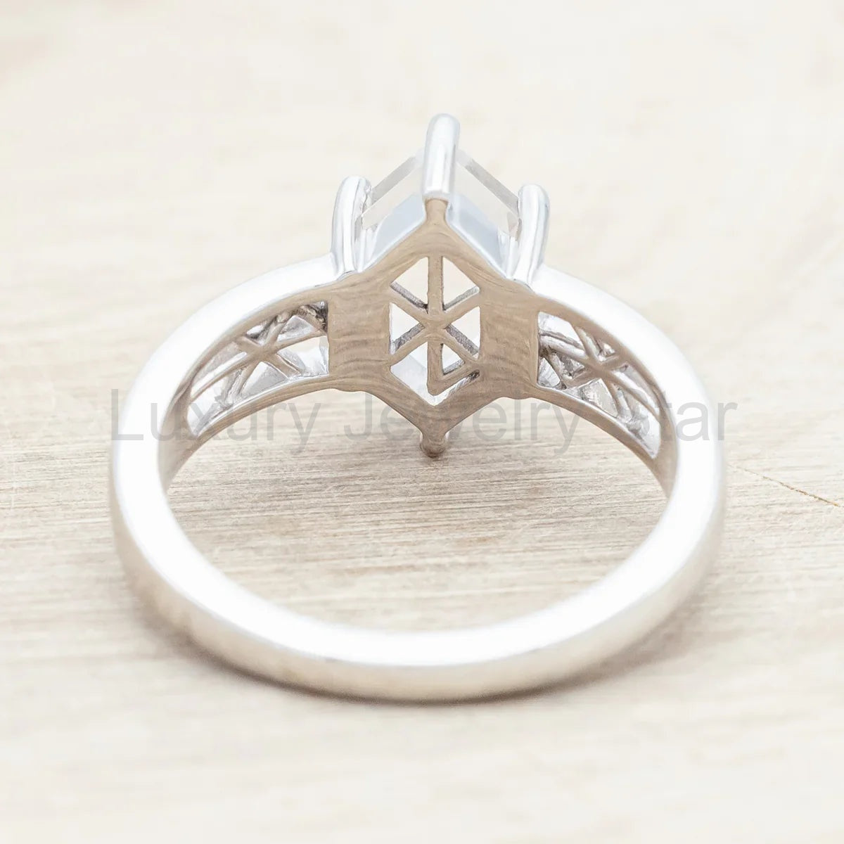 "Freya" - Love Bind Rune Engagement Ring With Elongated Hexagon Portrait Cut White Quartz - image 6