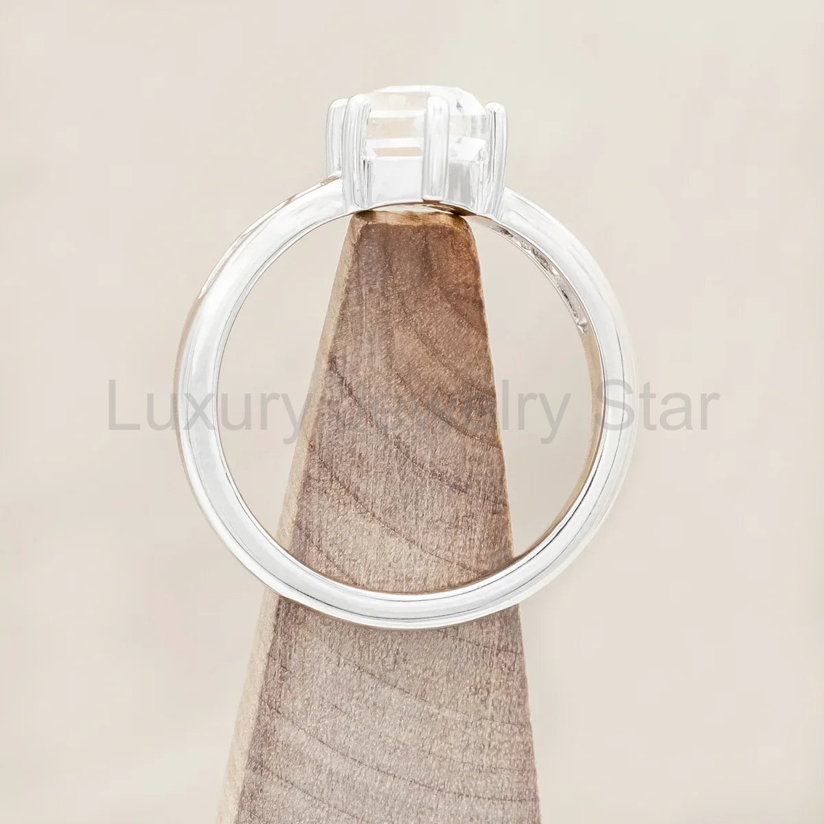 "Freya" - Love Bind Rune Engagement Ring With Elongated Hexagon Portrait Cut White Quartz - image 7
