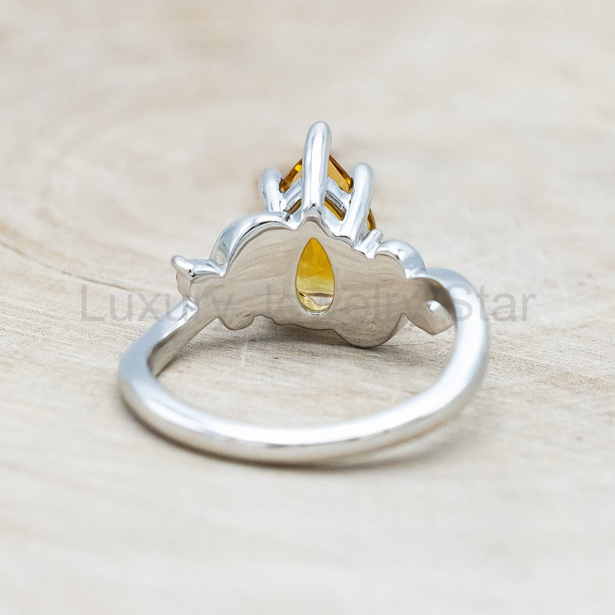 "Gladys" - Pear Cut Citrine Engagement Ring With Diamond Accents On A Floral-Style Band - image 8