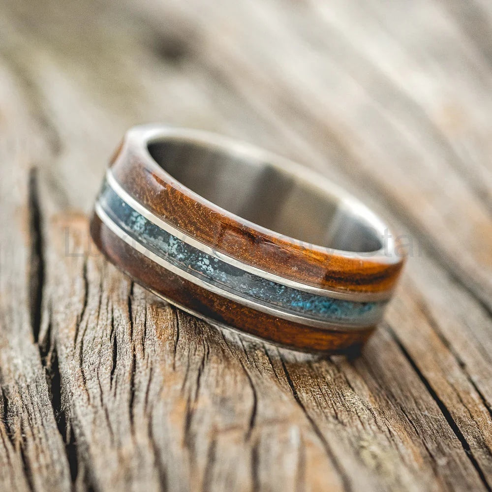 "Glen" - Ironwood & Patina Copper Wedding Band - Titanium (8mm) - Size 7 3/4 - image 2
