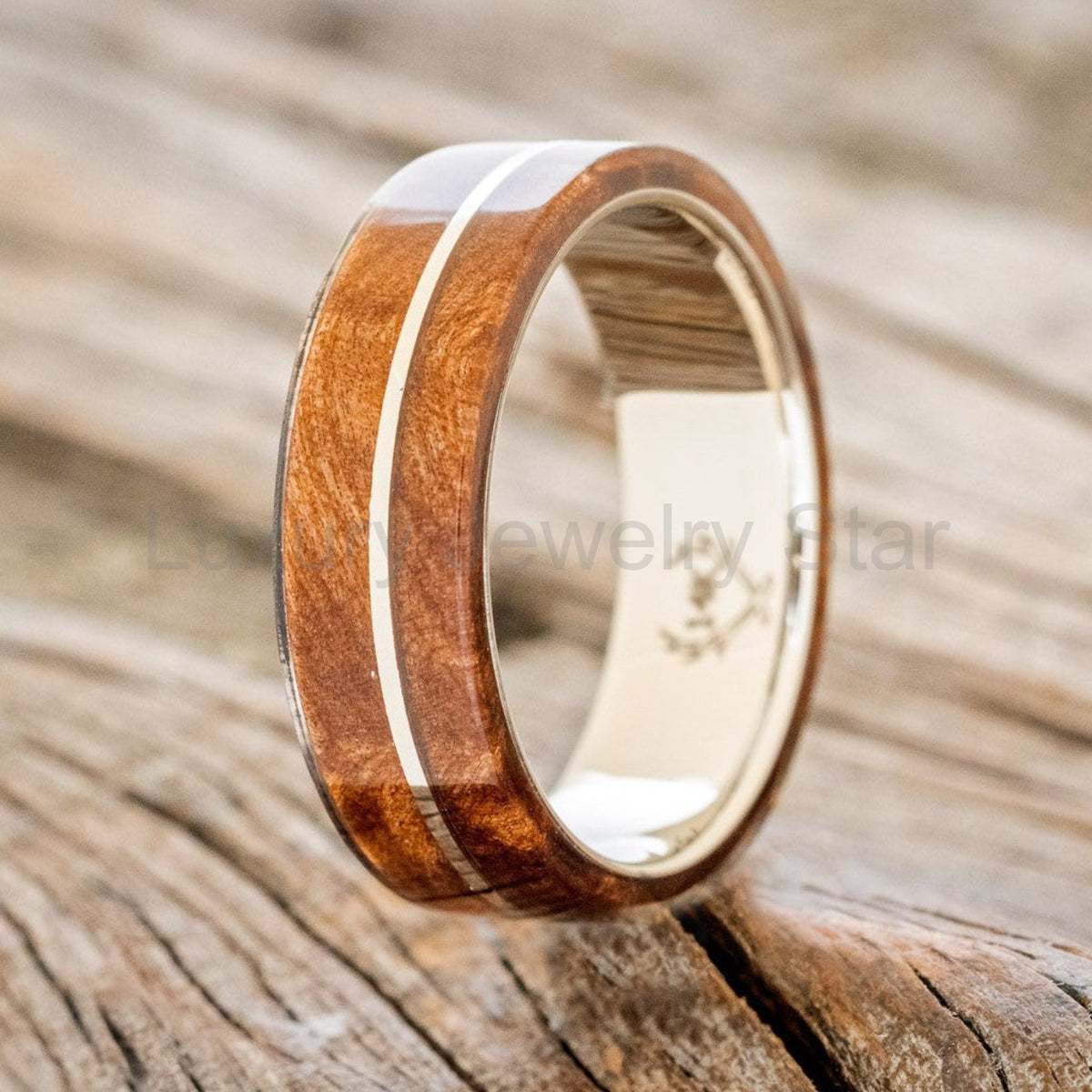 "Golden" - Redwood & 14K Gold Inlay Wedding Band - image 28