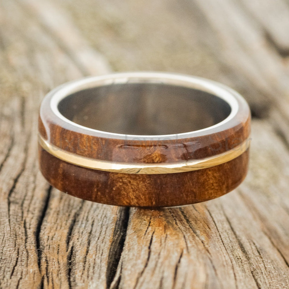 "Golden" - Redwood & 14K Gold Inlay Wedding Band - image 6