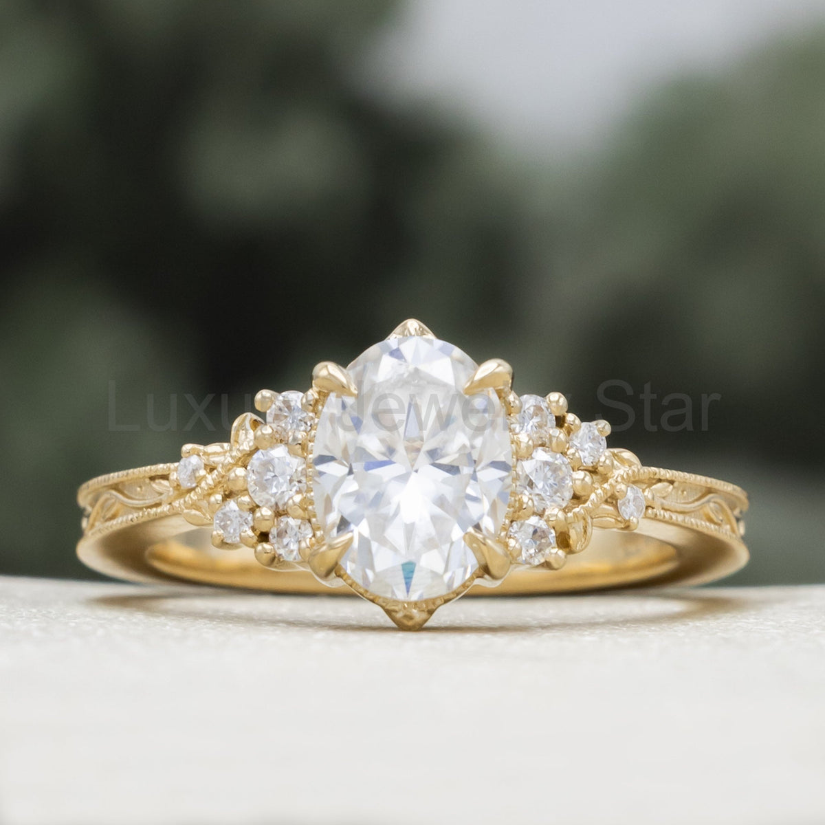 "Guinevere" - Moissanite Engagement Ring Featuring Diamond Accents and Vine Filigree with - image 4