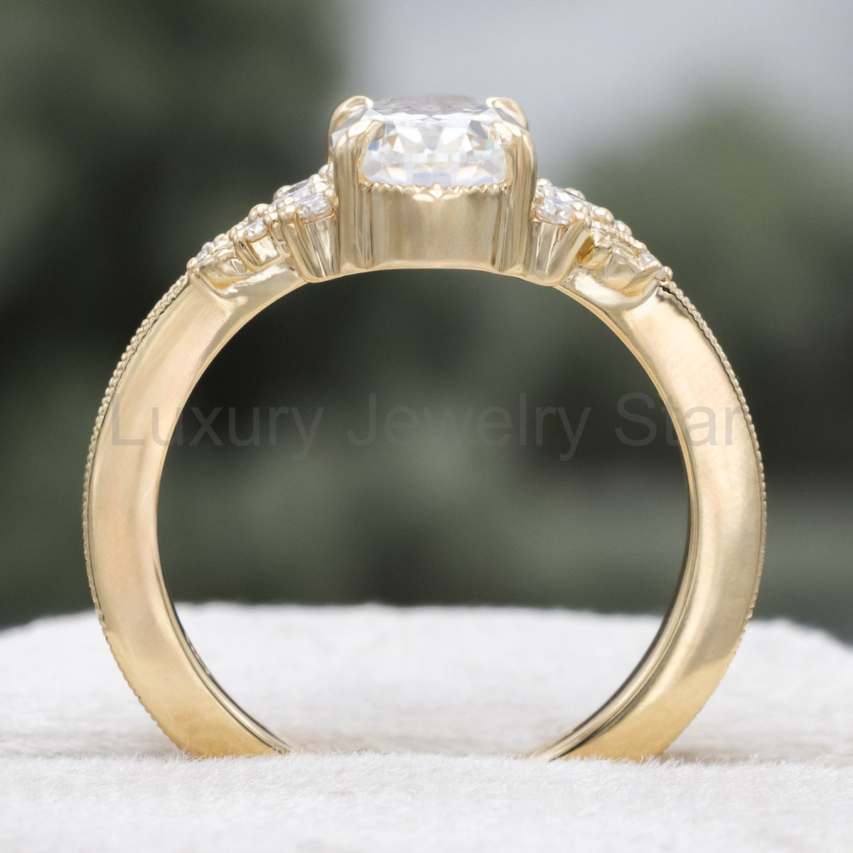 "Guinevere" - Moissanite Engagement Ring Featuring Diamond Accents and Vine Filigree with - image 8