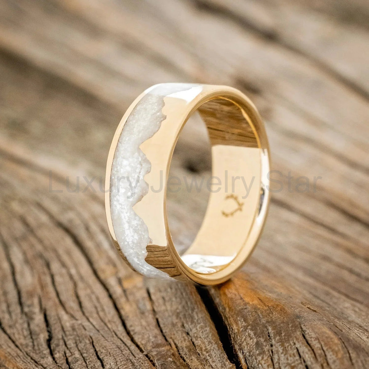 "Helios" - Diamond Dust & 14K Gold Mountain Range Wedding Ring - 14K Rose Gold (8mm) - Size 10 1/4