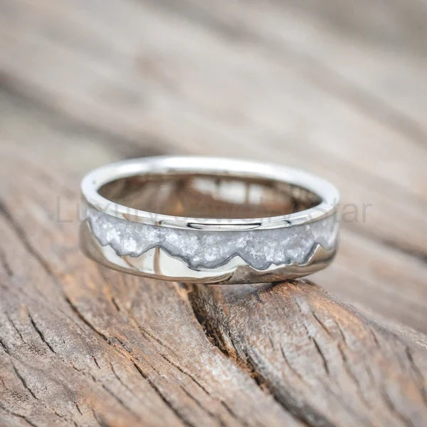 "Helios" - Diamond Dust & 14K White Gold Mountain Range Wedding Ring - 6 MM - Size 10 3/4 - image 3