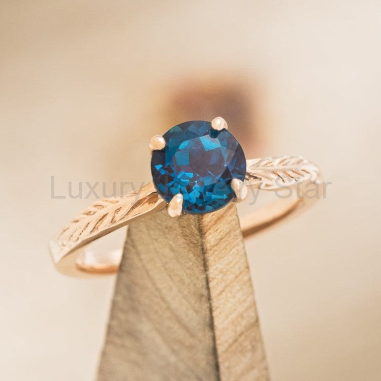 "Hope" - Lab-Grown Alexandrite Solitaire Engagement Ring With Feather Accents