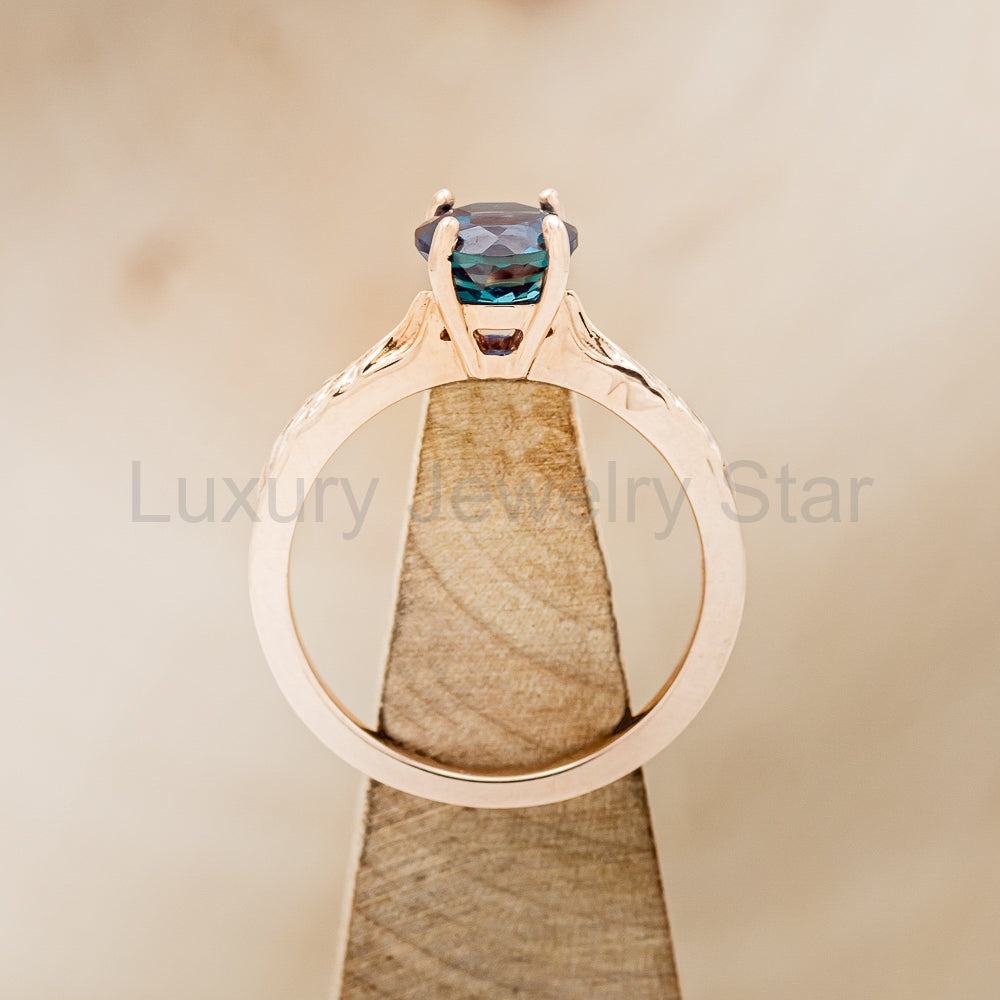 "Hope" - Lab-Grown Alexandrite Solitaire Engagement Ring With Feather Accents - image 8