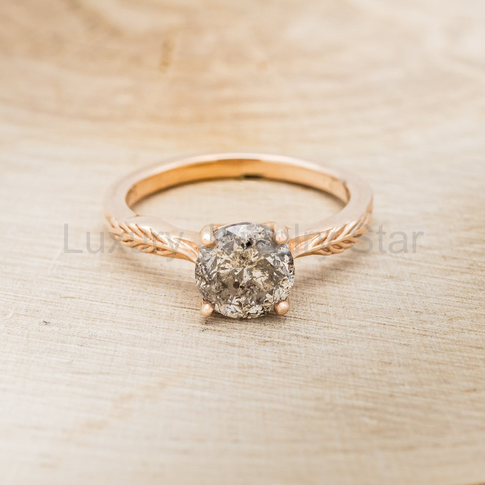 "Hope" - Round Cut Salt & Pepper Diamond Solitaire Engagement Ring With Feather Accents - image 11