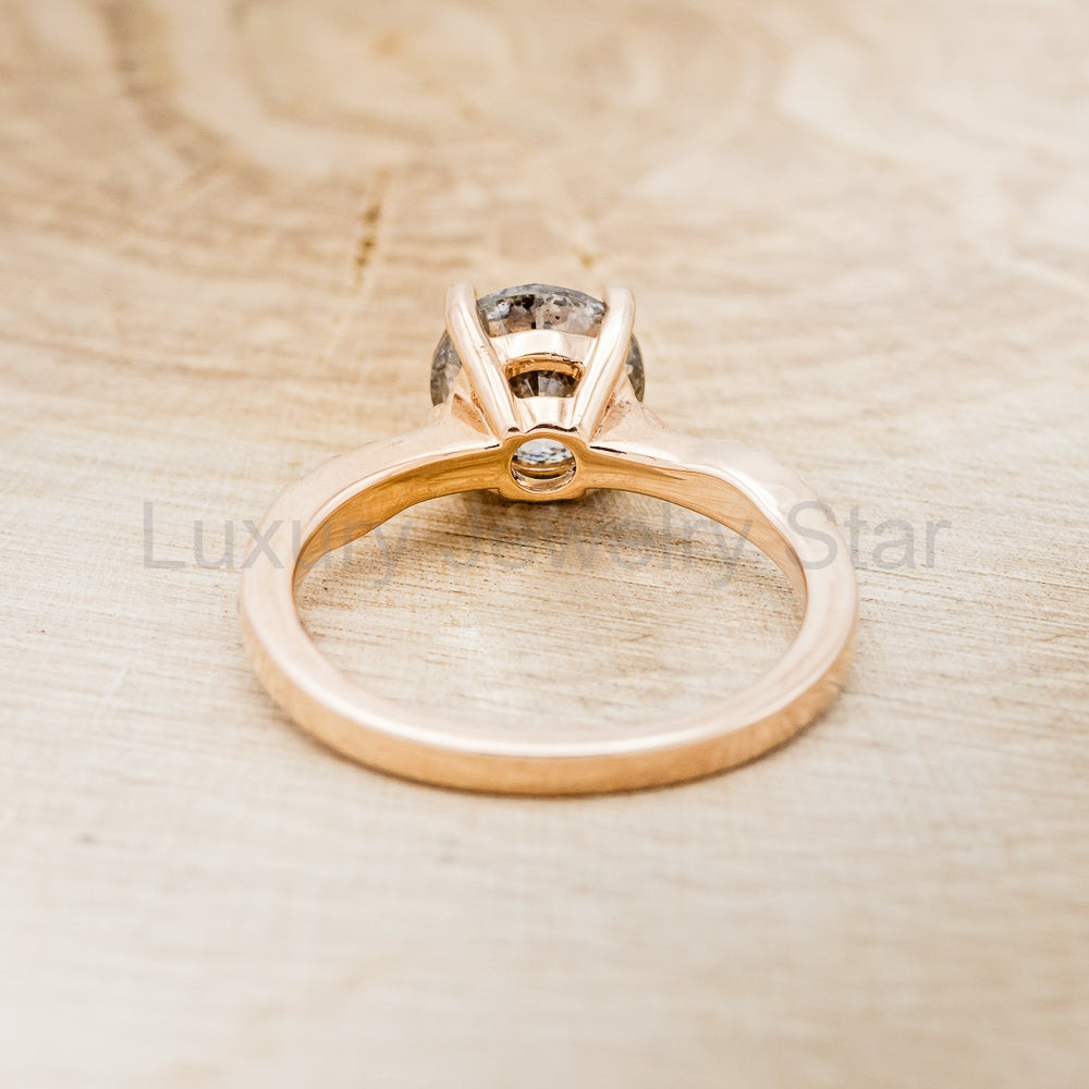 "Hope" - Round Cut Salt & Pepper Diamond Solitaire Engagement Ring With Feather Accents - image 12