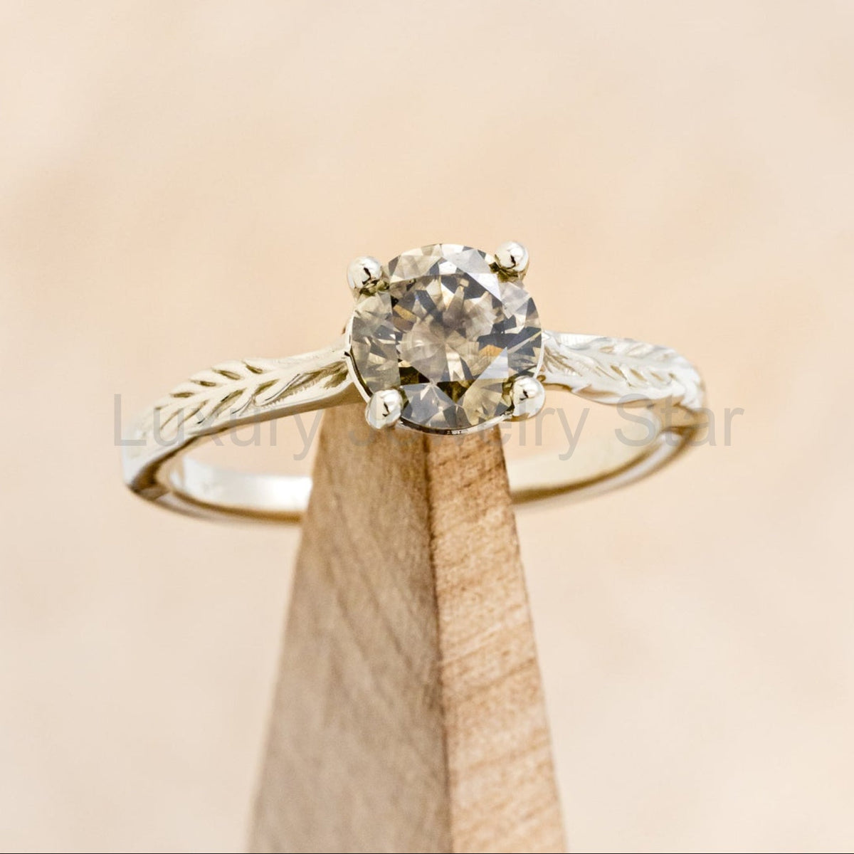 "Hope" - Round Cut Salt & Pepper Diamond Solitaire Engagement Ring With Feather Accents - image 2