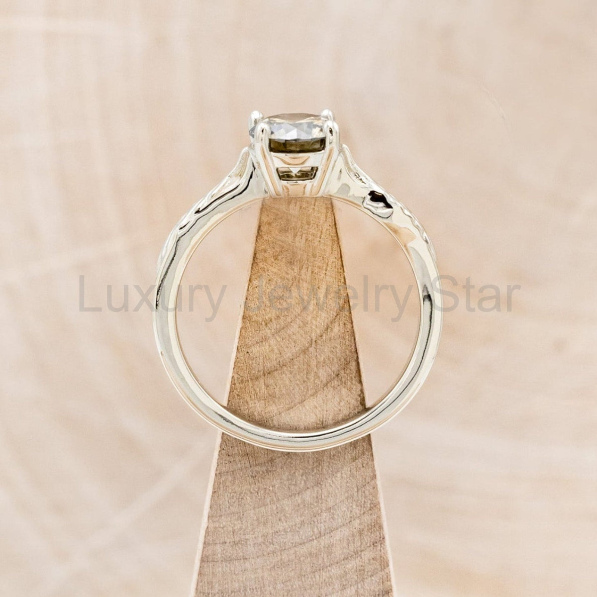 "Hope" - Round Cut Salt & Pepper Diamond Solitaire Engagement Ring With Feather Accents - image 7