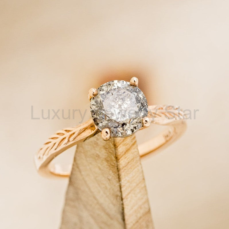 "Hope" - Round Cut Salt & Pepper Diamond Solitaire Engagement Ring With Feather Accents - image 8