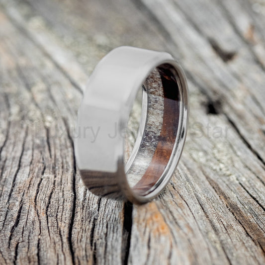 "Hyperion" - Antler and Wood Lined Wedding Band - Titanium (8mm) - Size 8 - image 2