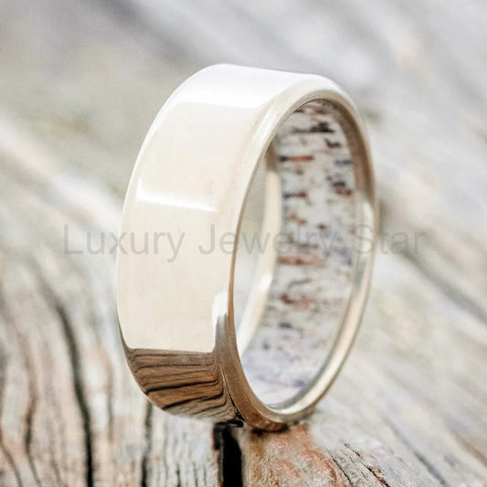 "Hyperion" - Antler Lined Wedding Band - Titanium (8mm) - Size 9 1/2