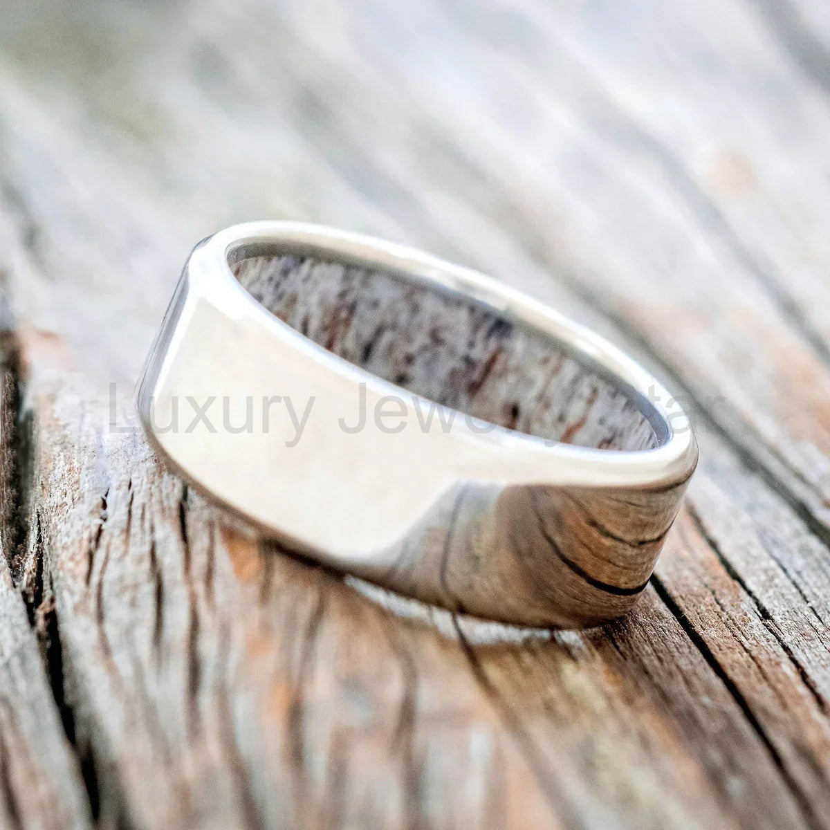 "Hyperion" - Antler Lined Wedding Band - Titanium (8mm) - Size 9 1/2 - image 2