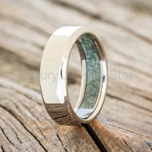 "Hyperion" - Crushed Moss Agate Lined Wedding Band - Titanium (6mm) - Size 8