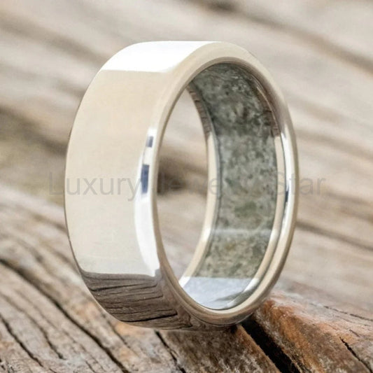 "Hyperion" - Crushed Moss Agate Lined Wedding Band - Titanium (8mm) - Size 11