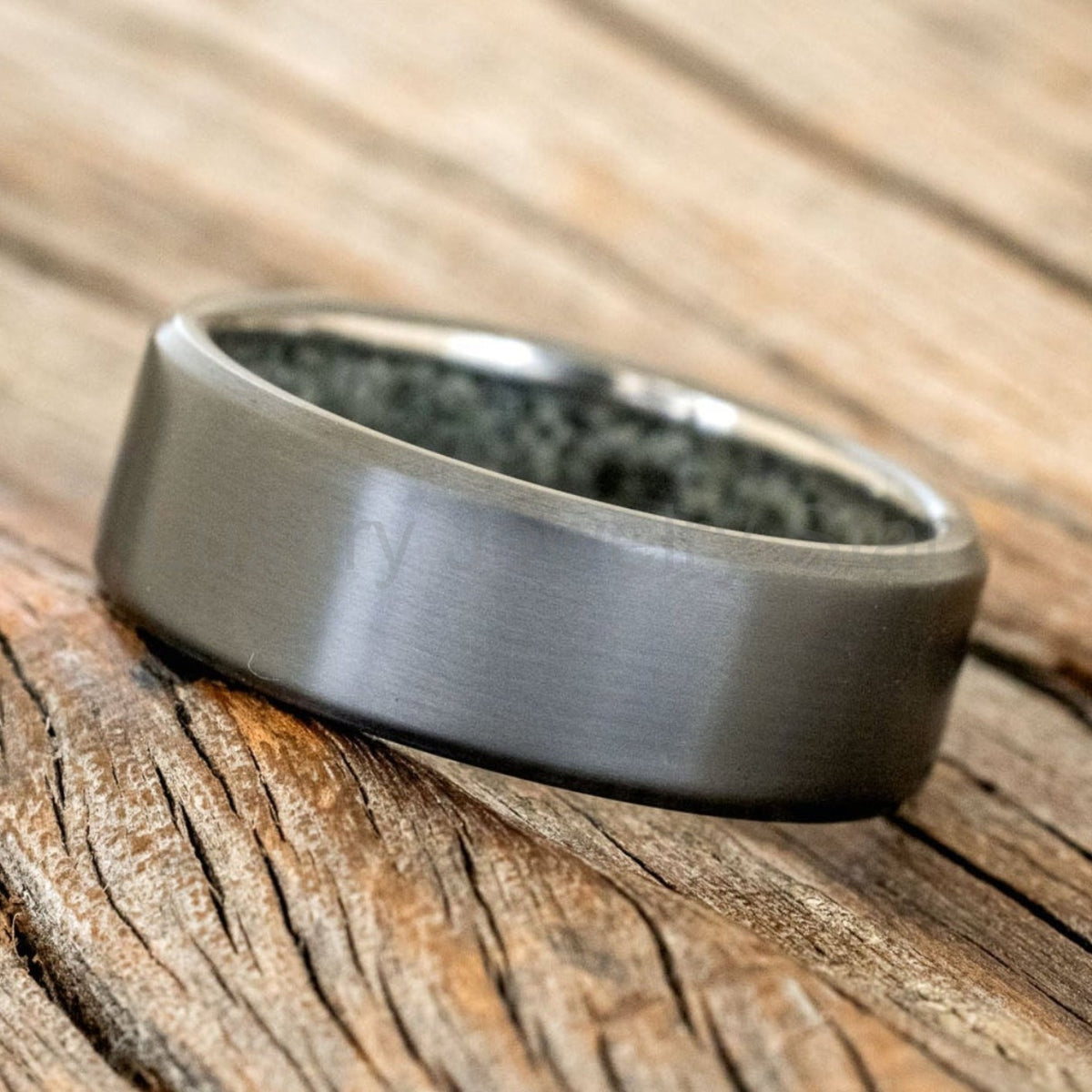 "Hyperion" - Crushed Moss Agate Lined Wedding Band With Custom Finish - image 22