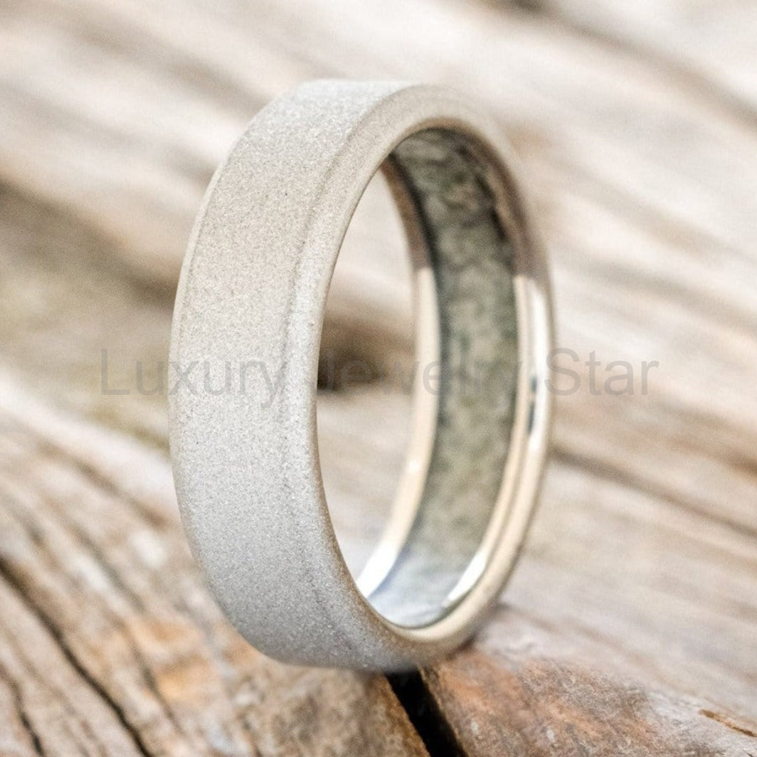 "Hyperion" - Crushed Moss Agate Lined Wedding Band With Custom Finish - image 3