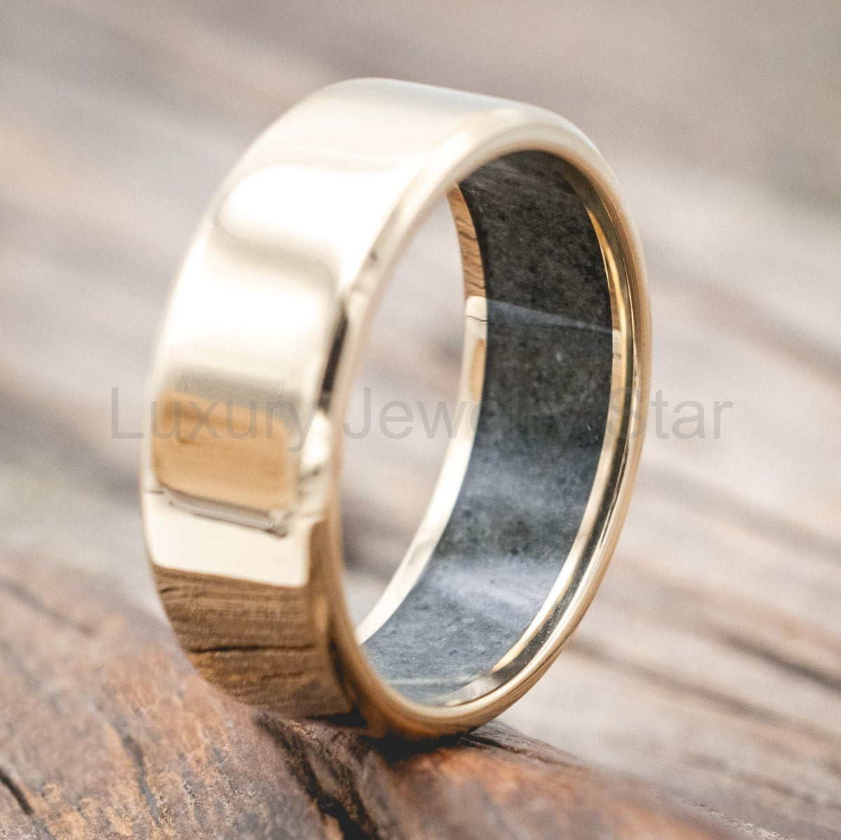 "Hyperion" - Crushed Moss Agate Lined Wedding Band With Custom Finish - image 33