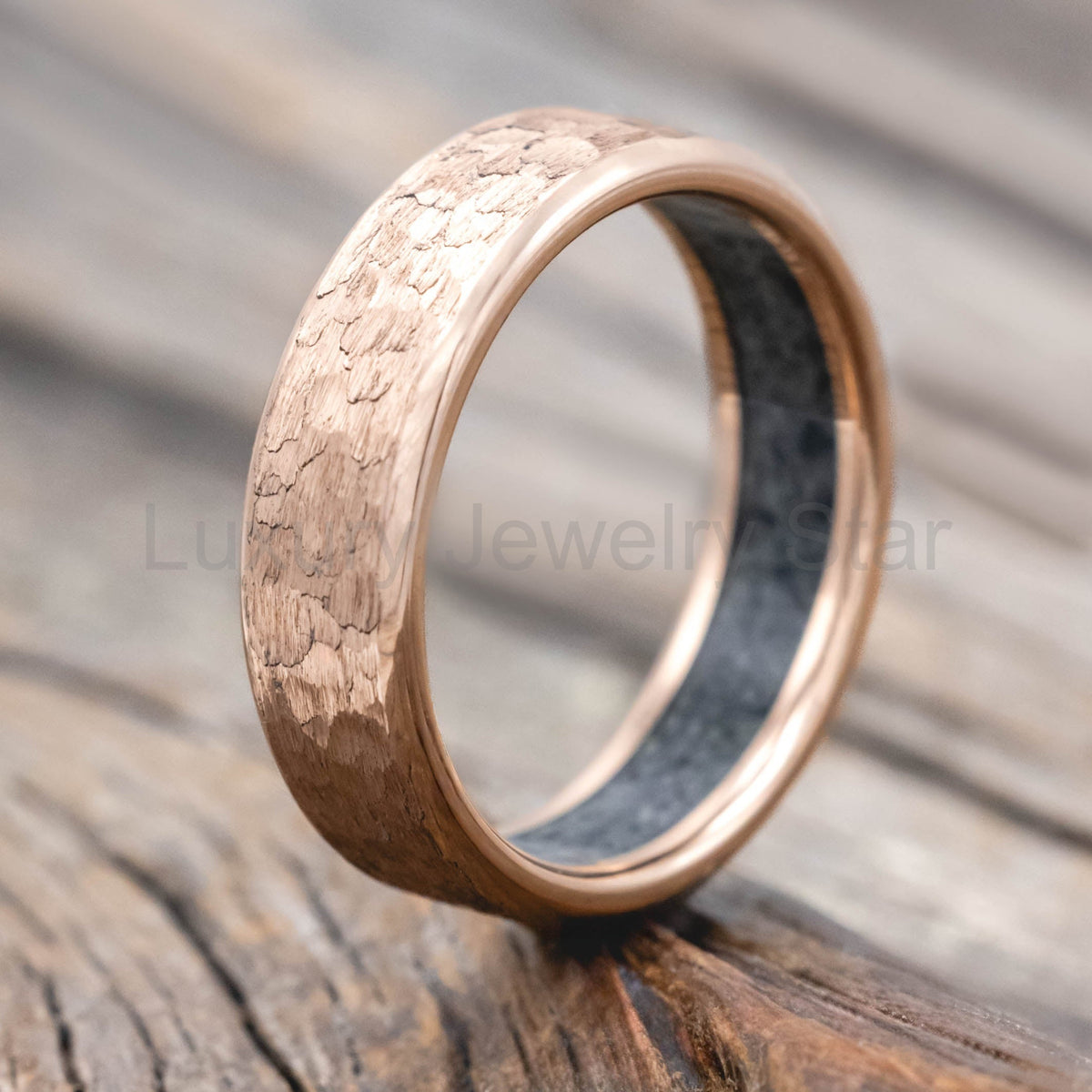 "Hyperion" - Crushed Moss Agate Lined Wedding Band With Custom Finish - image 4