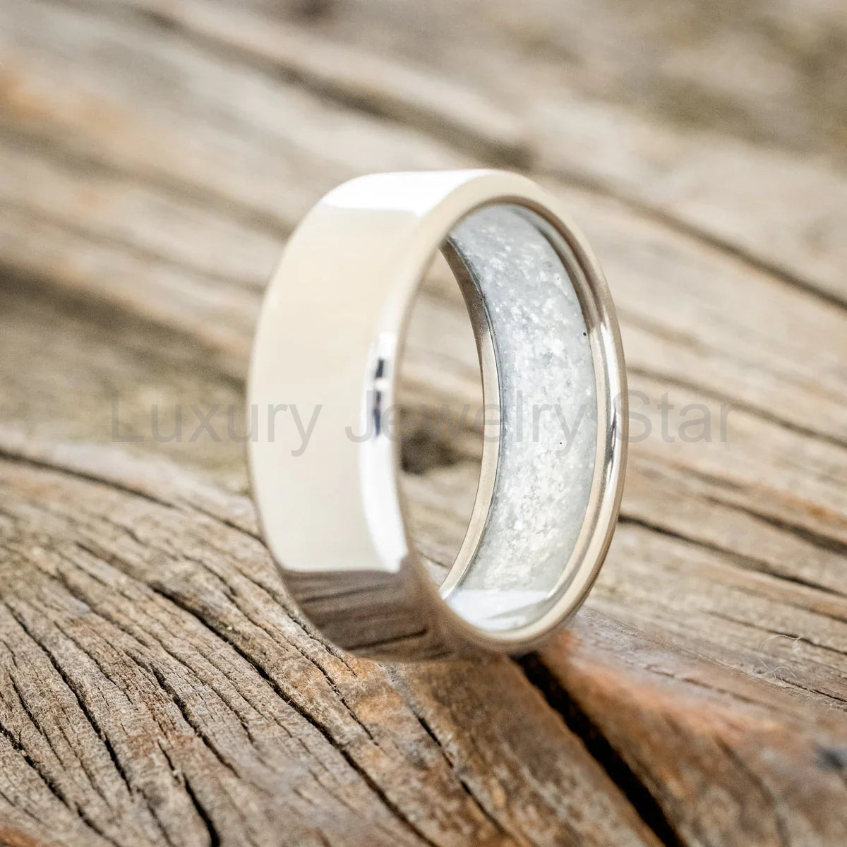 "Hyperion" - Diamond Dust Lined Wedding Band - Titanium (8mm) - Size 6 3/4
