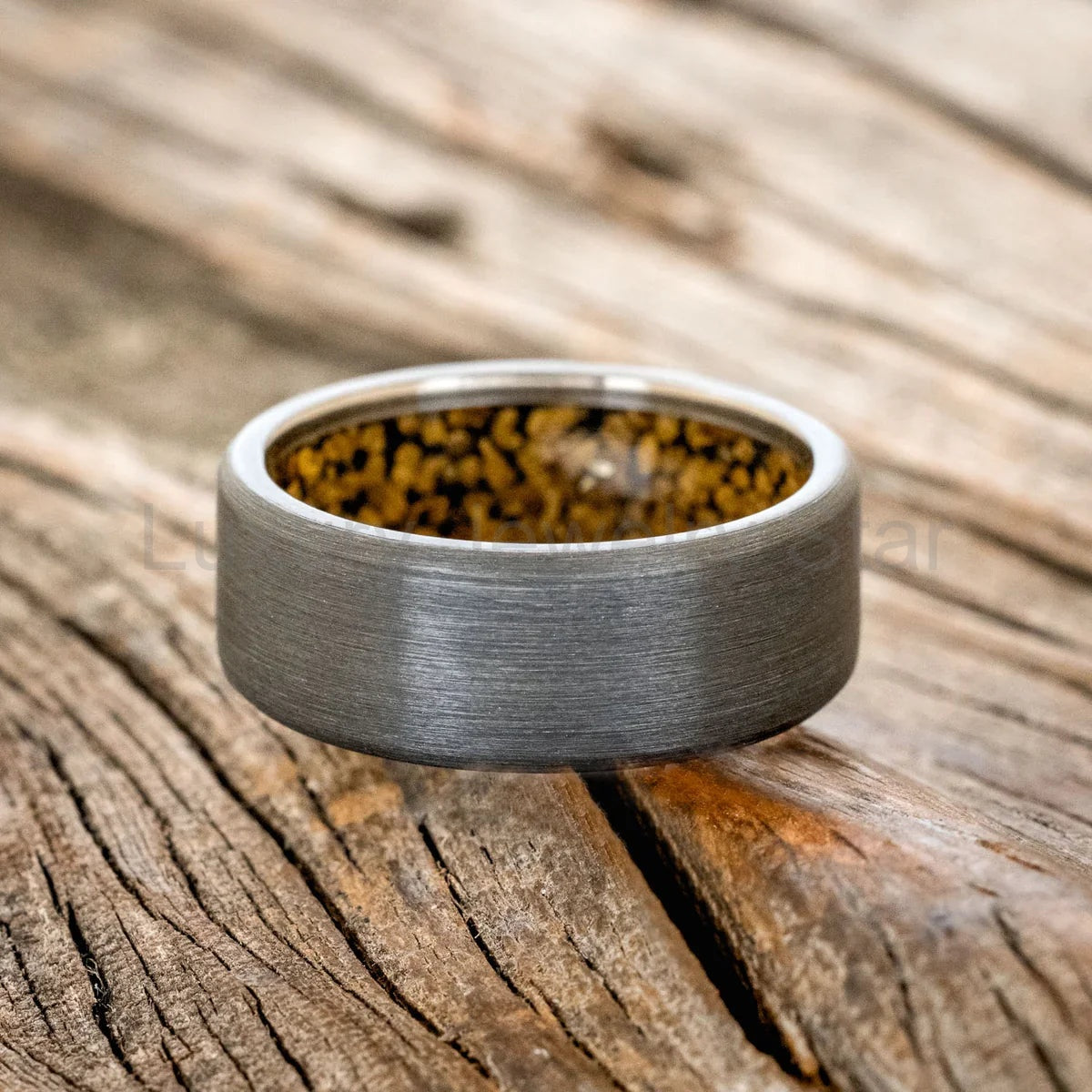 "Hyperion" - Gold Nuggets Lined Wedding Ring With A Brushed Finish - Black Zirconium (8mm) - image 3