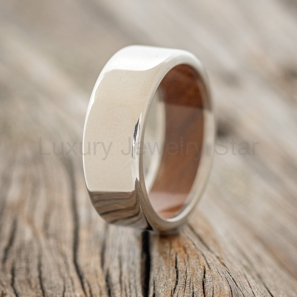 "Hyperion" - Ironwood Lined Wedding Band - Titanium - Size 6 3/4