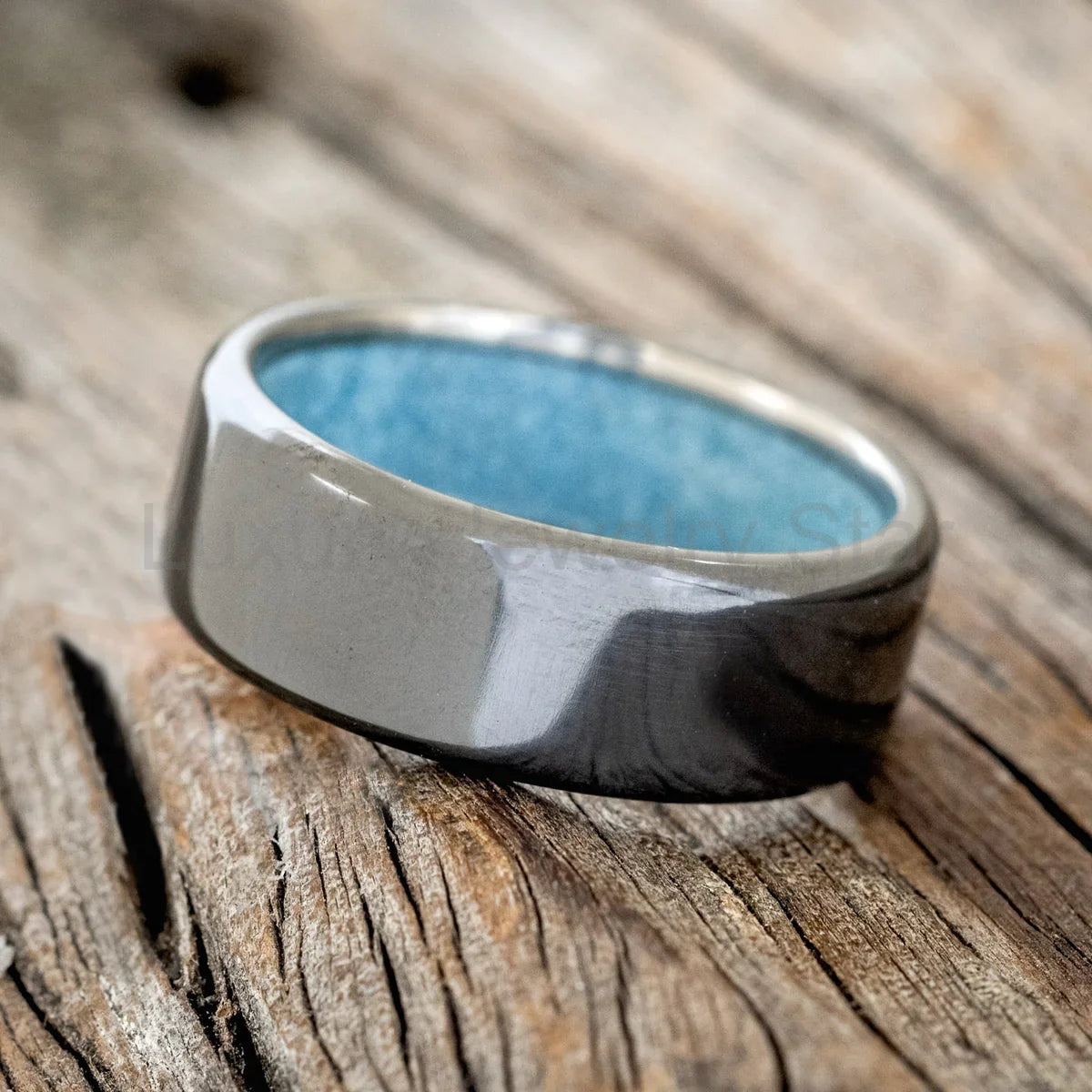 "Hyperion" - Turquoise Lined Wedding Band - Black Zirconium (8mm) - Size 9 1/2 - image 5