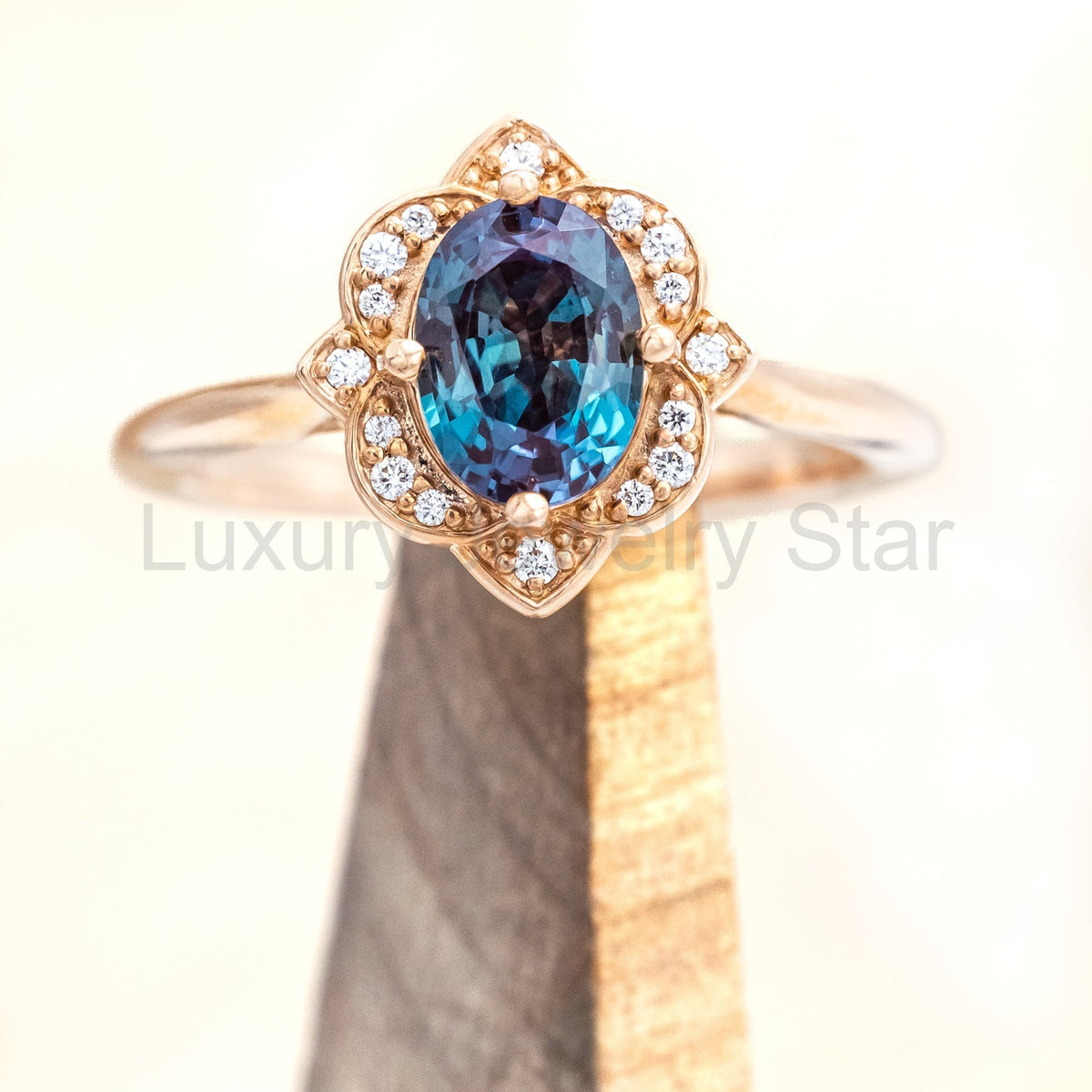 "Jane" - Lab-Grown Alexandrite Engagement Ring With Diamond Accents - image 3