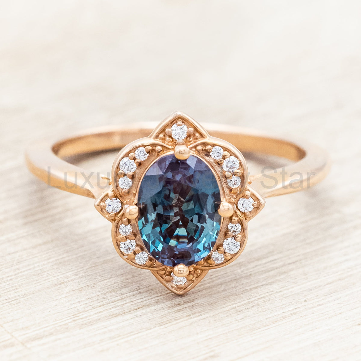 "Jane" - Lab-Grown Alexandrite Engagement Ring With Diamond Accents - image 4