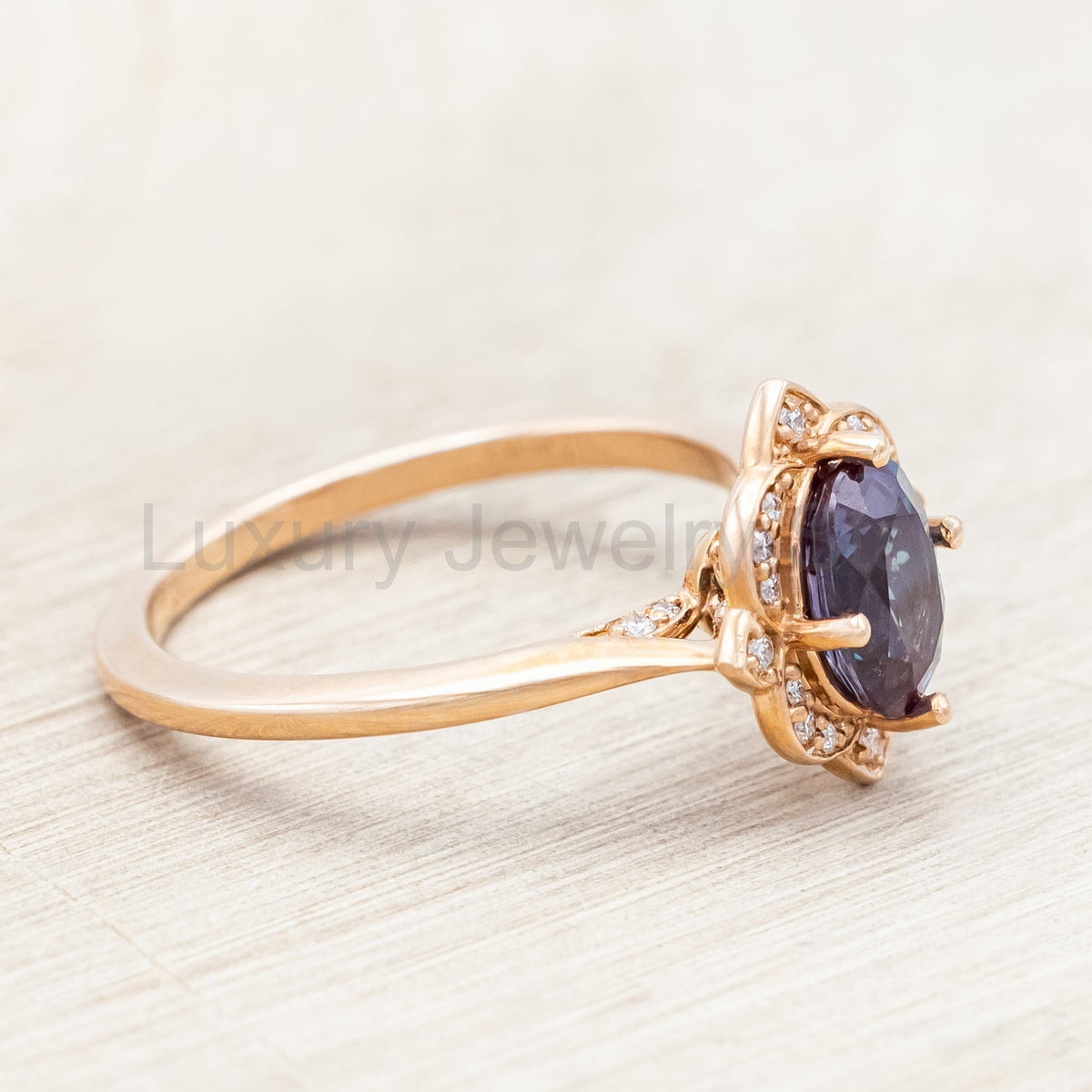 "Jane" - Lab-Grown Alexandrite Engagement Ring With Diamond Accents - image 5
