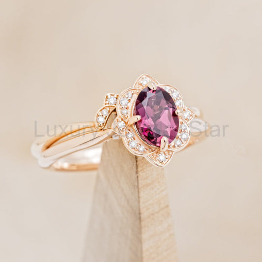 "Jane" - Rhodolite Garnet Engagement Ring With Diamond Accents - image 2