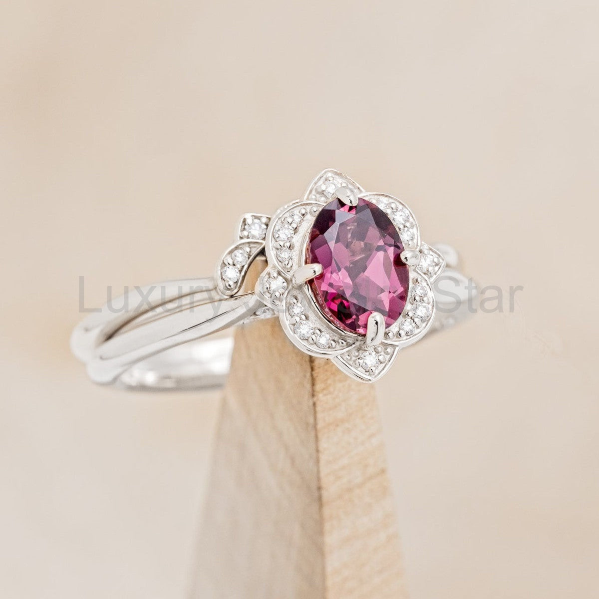 "Jane" - Rhodolite Garnet Engagement Ring With Diamond Accents - image 9
