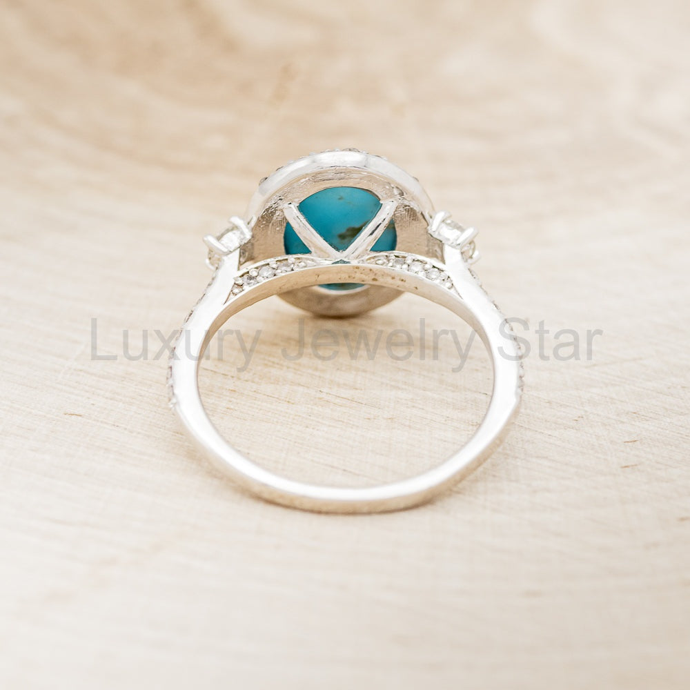 "KB" - Oval Turquoise Engagement Ring With Diamond Halo & Accents - Ready To Ship - image 6