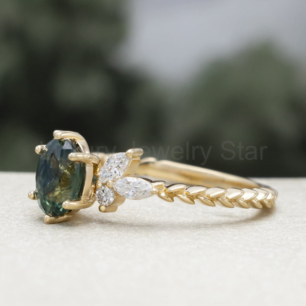 "Laurel" - Bridal Suite - Oval Cut Montana Sapphire Wedding Ring Set With Lab-Grown - image 10