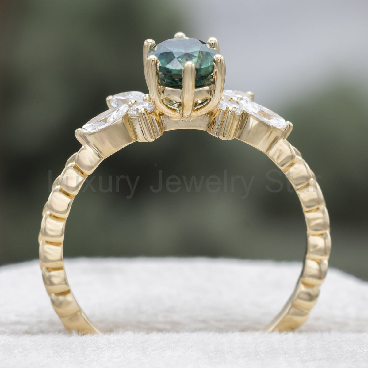 "Laurel" - Bridal Suite - Oval Cut Montana Sapphire Wedding Ring Set With Lab-Grown - image 12