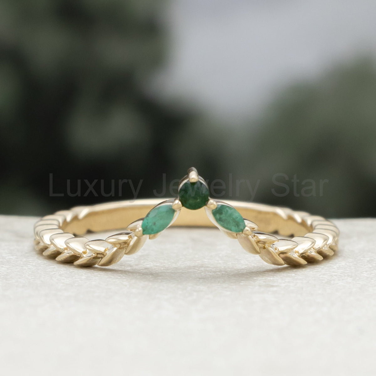 "Laurel" - Elongated Hexagon Moissanite Engagement Ring With Emerald Accents & Wedding - image 9