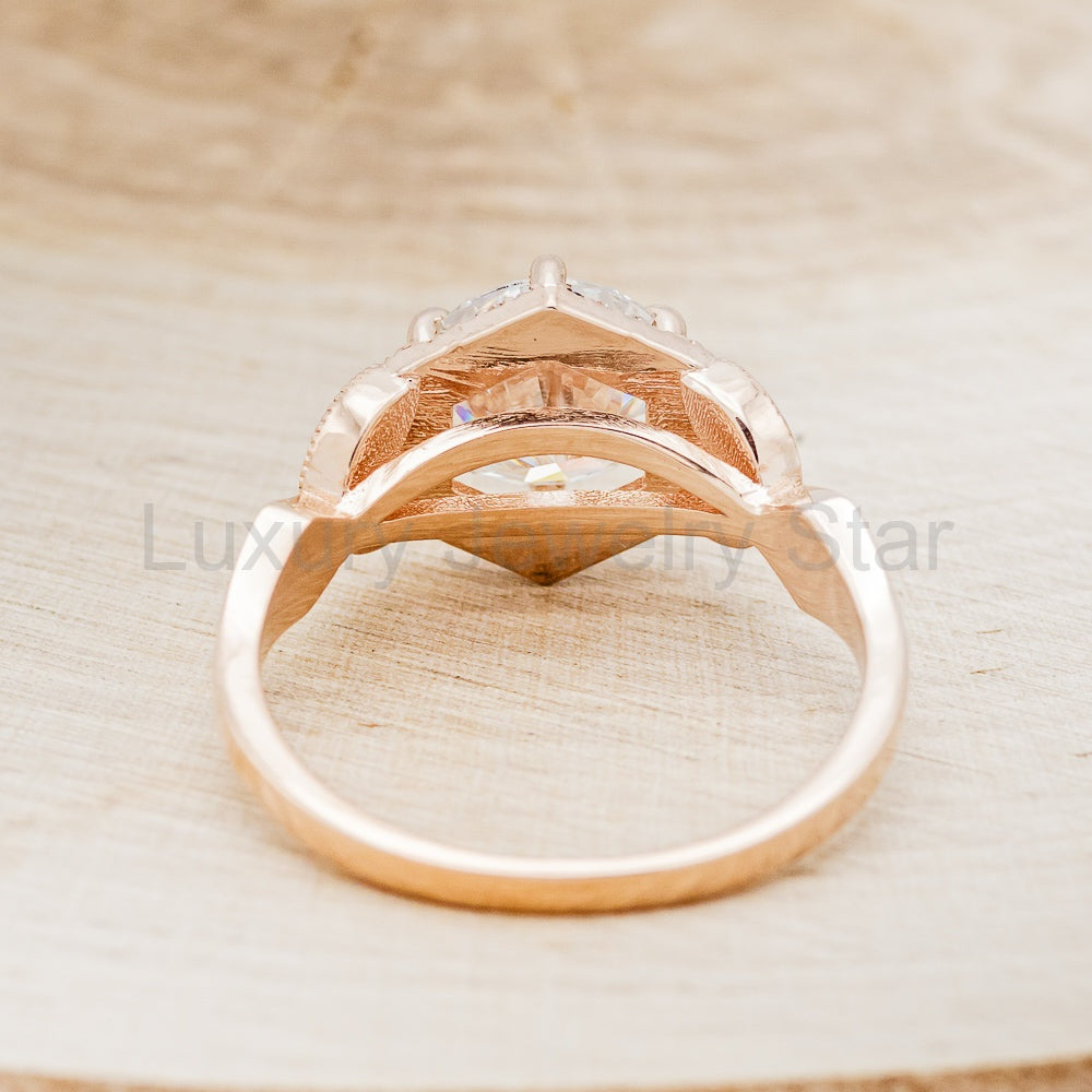 "Lucy In The Sky" - Round Cut Moissanite Engagement Ring With Diamonds, Turquoise Inlays - image 10