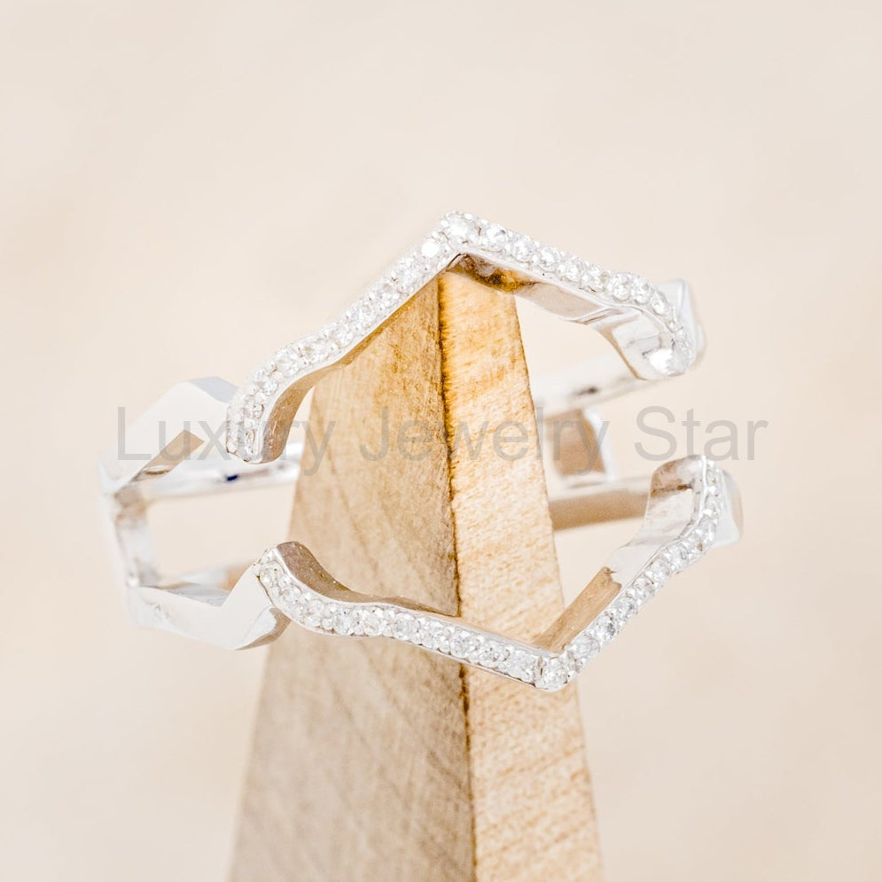 "Lucy In The Sky" - Round Cut Moissanite Engagement Ring With Diamonds, Turquoise Inlays - image 17