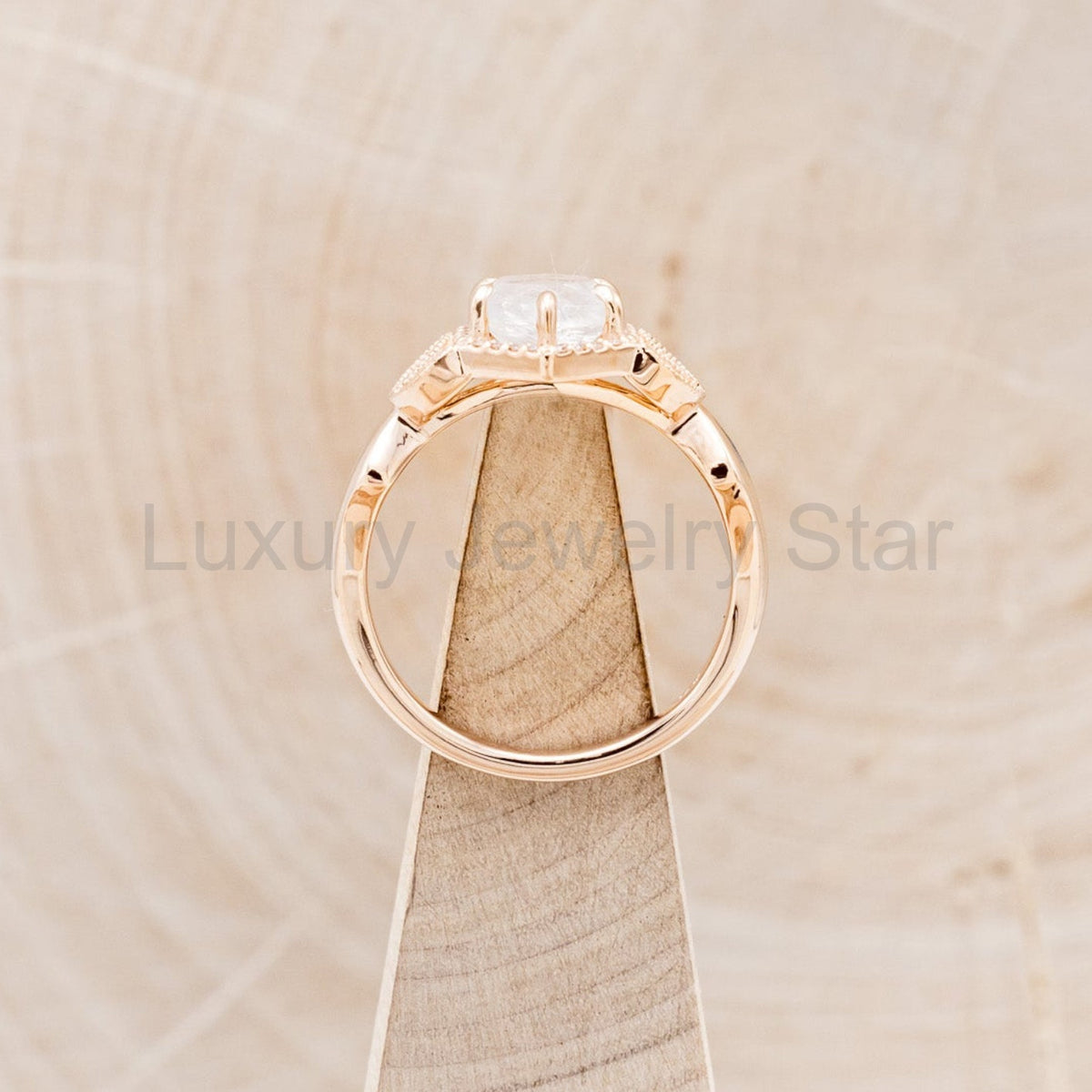 "Lucy In The Sky" Petite - Hexagon Cut Moonstone Engagement Ring With Diamond Accents & - image 6