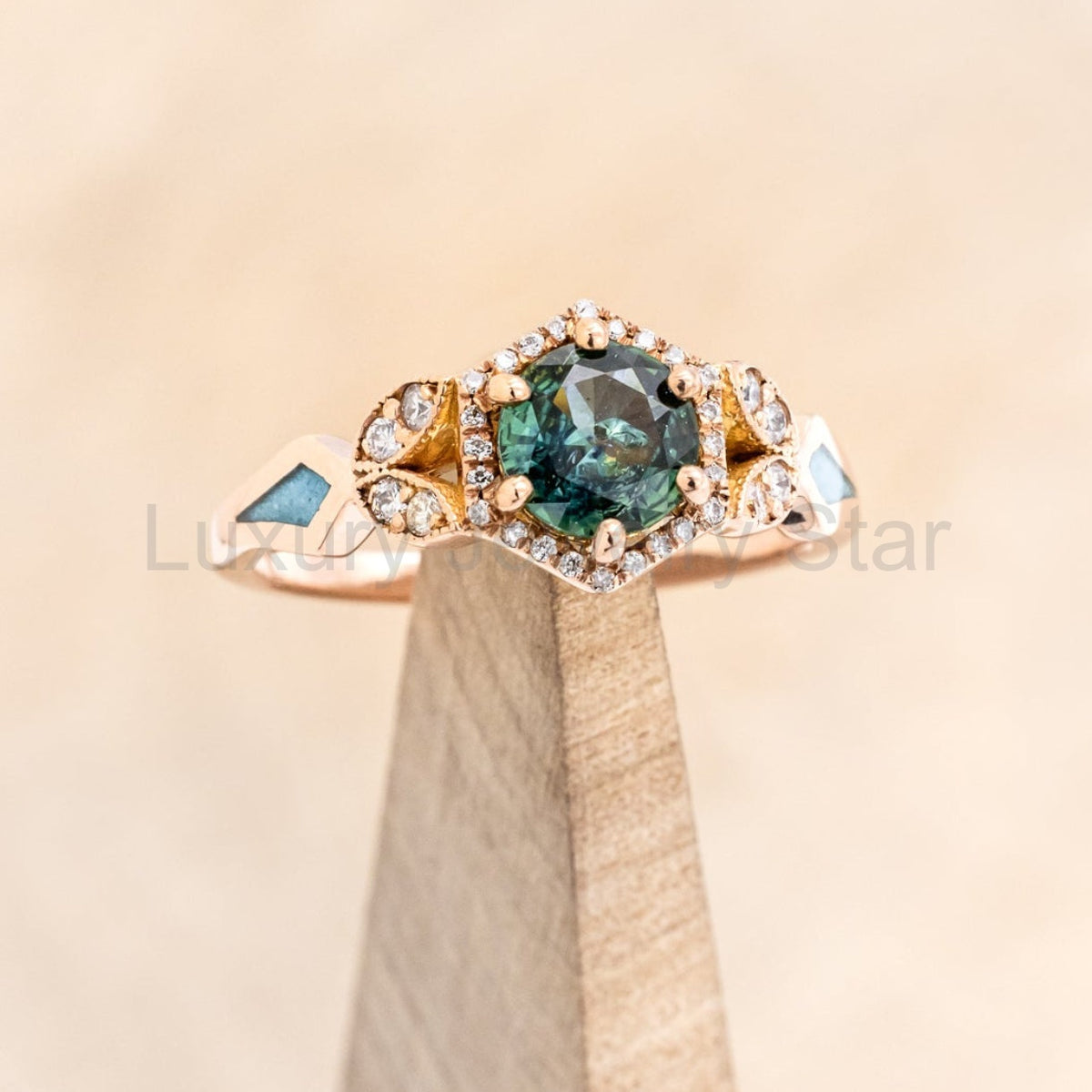 "Lucy In The Sky" Petite - Round Cut Montana Sapphire Engagement Ring With Diamond - image 11