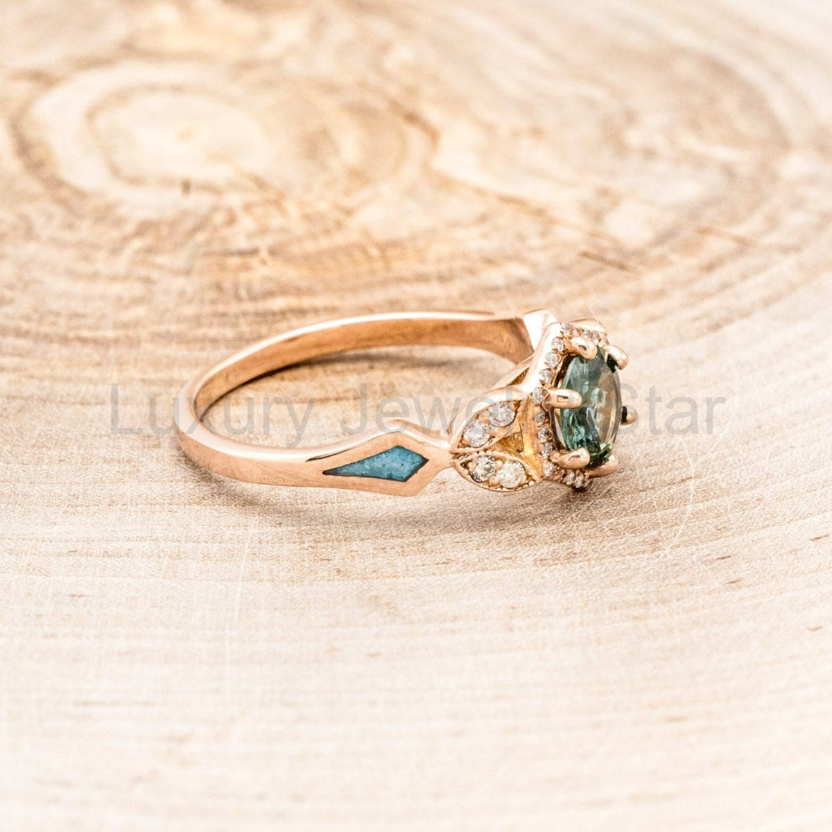 "Lucy In The Sky" Petite - Round Cut Montana Sapphire Engagement Ring With Diamond - image 12