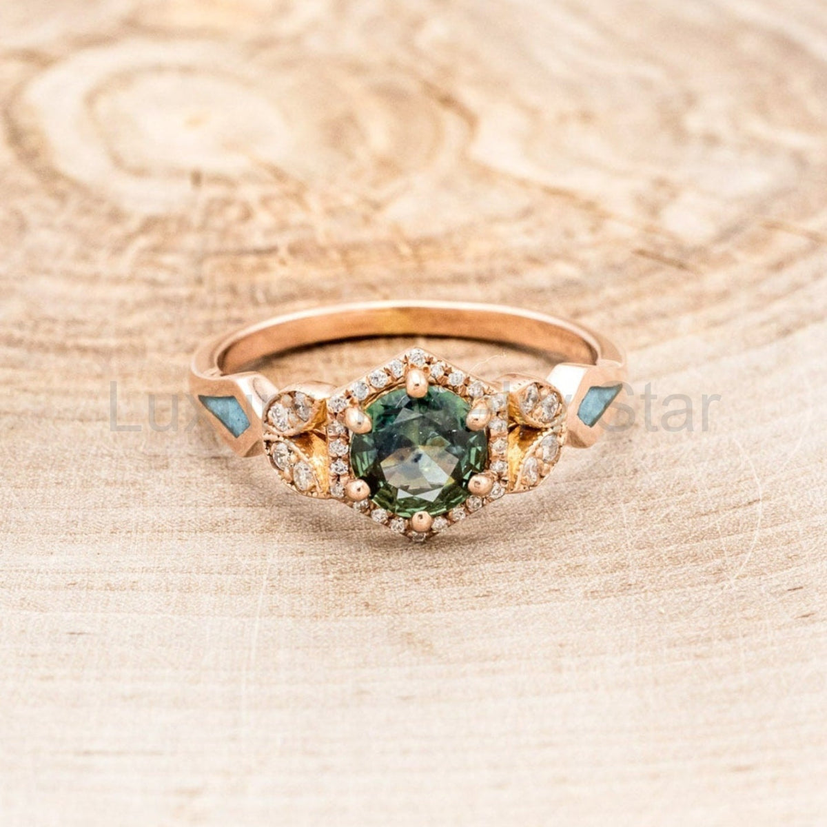 "Lucy In The Sky" Petite - Round Cut Montana Sapphire Engagement Ring With Diamond - image 14