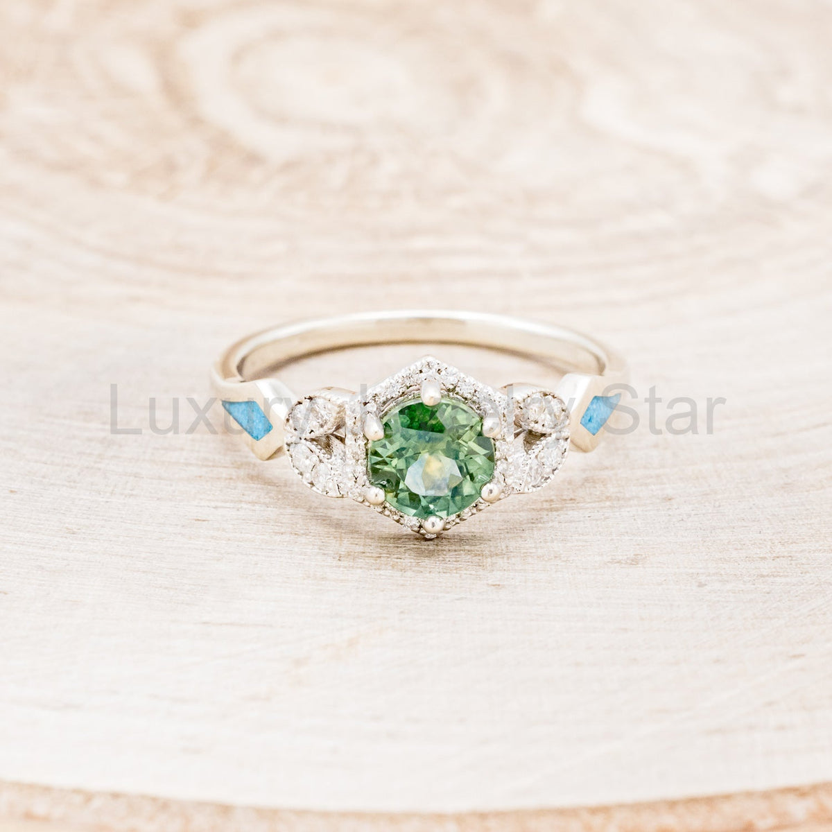 "Lucy In The Sky" Petite - Round Cut Montana Sapphire Engagement Ring With Diamond Accents - image 4