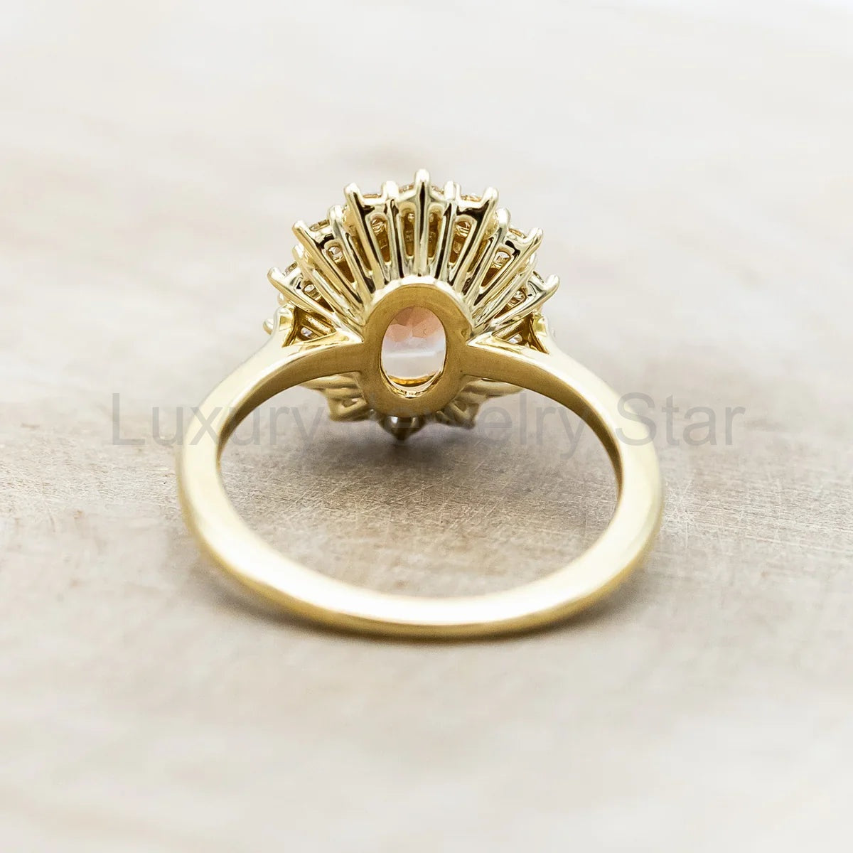 "Malina" - Oval Cut Oregon Sunstone Engagement Ring With Diamond Halo - 14K Yellow Gold - image 7