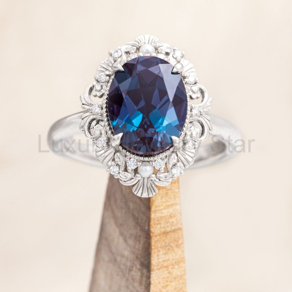 "Merrow" - Lab-Grown Alexandrite Engagement Ring With Pearl Accents And Diamond Tracer - image 13