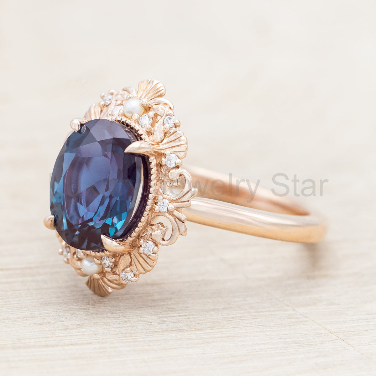 "Merrow" - Lab-Grown Alexandrite Engagement Ring With Pearl Accents And Diamond Tracer - image 5